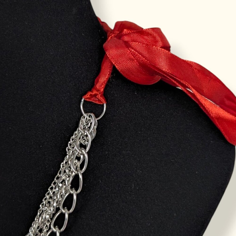 5-Strand Chain & Red Ribbon Necklace - Picture 5 of 6